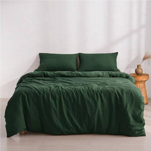 Dreamaker Superfine Washed Microfibre Quilt Cover Set Hunter Green (Single, King Single, Double, Queen, King, Super King) King Single