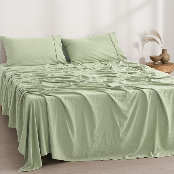 Dreamaker Superfine Washed Microfibre Sheet Set Sage Green (Single, King Single, Double, Queen, King, Super King) Single