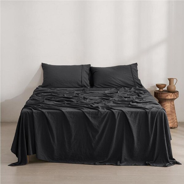 Dreamaker Superfine Washed Microfibre Sheet Set Black (Single, King Single, Double, Queen, King, Super King) Double