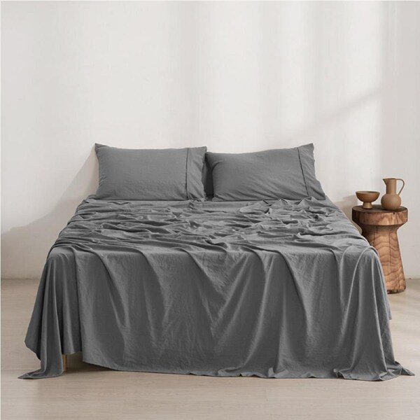 Dreamaker Superfine Washed Microfibre Sheet Set Charcoal (Single, King Single, Double, Queen, King, Super King) King