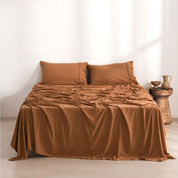 Dreamaker Superfine Washed Microfibre Sheet Set Rust (Single, King Single, Double, Queen, King, Super King) King Single