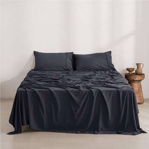 Dreamaker Superfine Washed Microfibre Sheet Set Navy (Single, King Single, Double, Queen, King, Super King) Single