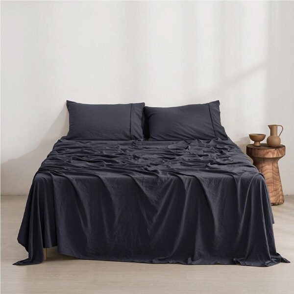 Dreamaker Superfine Washed Microfibre Sheet Set Navy (Single, King Single, Double, Queen, King, Super King) King Single