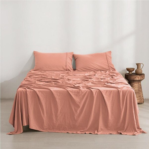Dreamaker Superfine Washed Microfibre Sheet Set Pink Clay (Single, King Single, Double, Queen, King, Super King) King Single