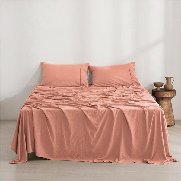 Dreamaker Superfine Washed Microfibre Sheet Set Pink Clay (Single, King Single, Double, Queen, King, Super King) Super King