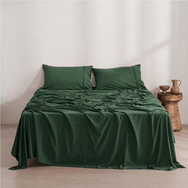Dreamaker Superfine Washed Microfibre Sheet Set Hunter Green (Single, King Single, Double, Queen, King, Super King) Double