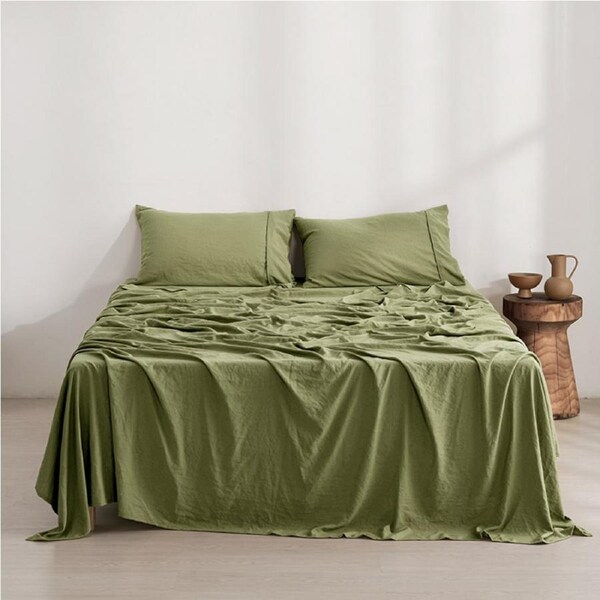 Dreamaker Superfine Washed Microfibre Sheet Set Olive (Single, King Single, Double, Queen, King, Super King) Double