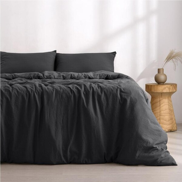 Dreamaker Superfine Washed Microfibre Quilt Cover Set Black (Single, King Single, Double, Queen, King, Super King) King Single