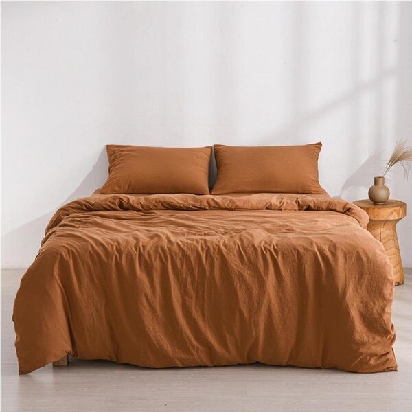 Dreamaker Superfine Washed Microfibre Quilt Cover Set Rust (Single, King Single, Double, Queen, King, Super King) Single