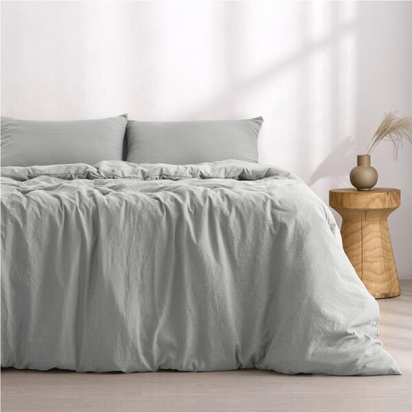 Dreamaker Superfine Washed Microfibre Quilt Cover Set Dove Grey (Single, King Single, Double, Queen, King, Super King) Queen