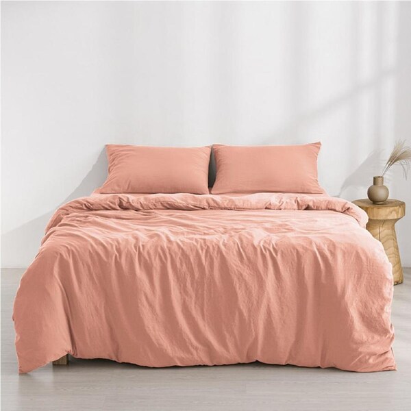 Dreamaker Superfine Washed Microfibre Quilt Cover Set Pink Clay (Single, King Single, Double, Queen, King, Super King) Double