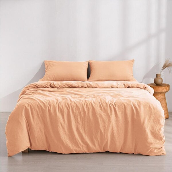 Dreamaker Superfine Washed Microfibre Quilt Cover Set Peach (Single, King Single, Double, Queen, King, Super King) King