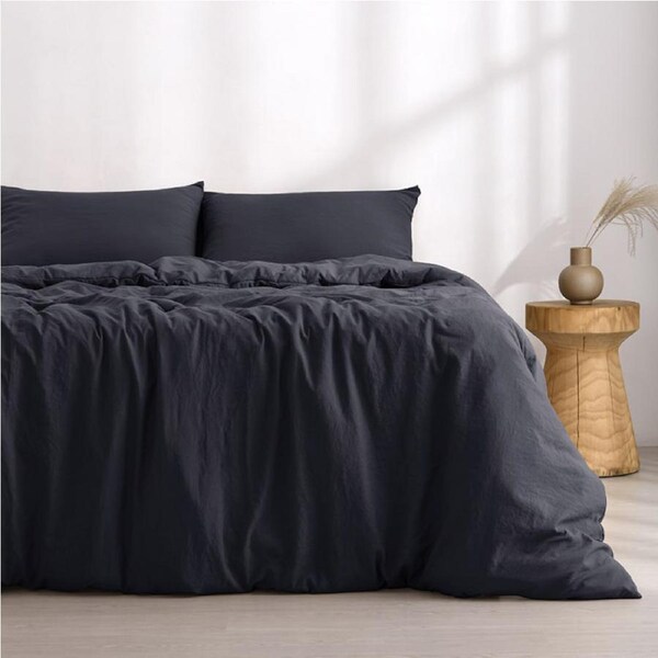 Dreamaker Superfine Washed Microfibre Quilt Cover Set Navy (Single, King Single, Double, Queen, King, Super King) Single