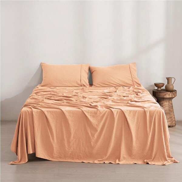 Dreamaker Superfine Washed Microfibre Sheet Set Peach (Single, King Single, Double, Queen, King, Super King) King Single