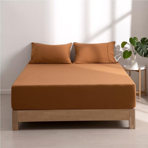 Dreamaker Superfine Washed Microfibre Combo Fitted Sheet Set Rust (Single, King Single, Double, Queen, King, Super King) King