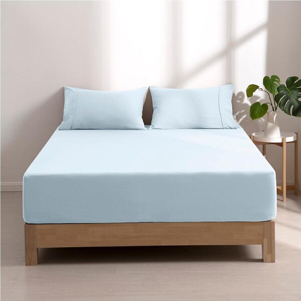 Dreamaker Superfine Washed Microfibre Combo Fitted Sheet Set Ice Blue (Single, King Single, Double, Queen, King, Super King) Double