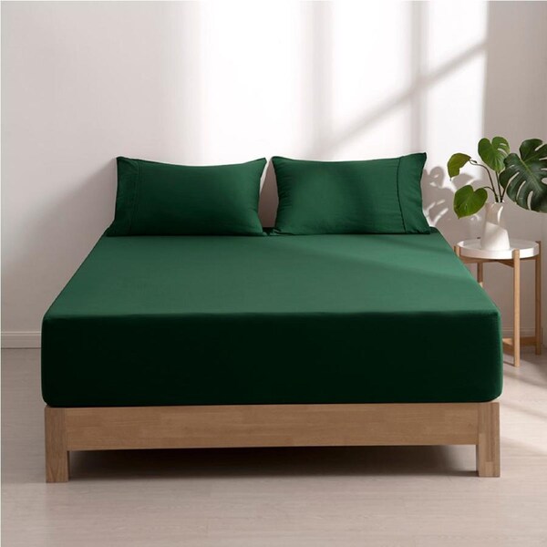Dreamaker Superfine Washed Microfibre Combo Fitted Sheet Set Hunter Green (Single, King Single, Double, Queen, King, Super King) Double