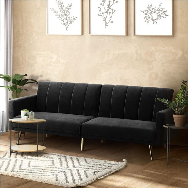 Oikiture Sofa Bed Convertible Lounge 3-Seater Adjustable Recliner Couch Velvet Black