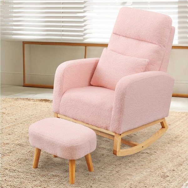 1- Seater Levede Armchair Lounge Chair with Footrest - Beige/Navy/Pink Pink