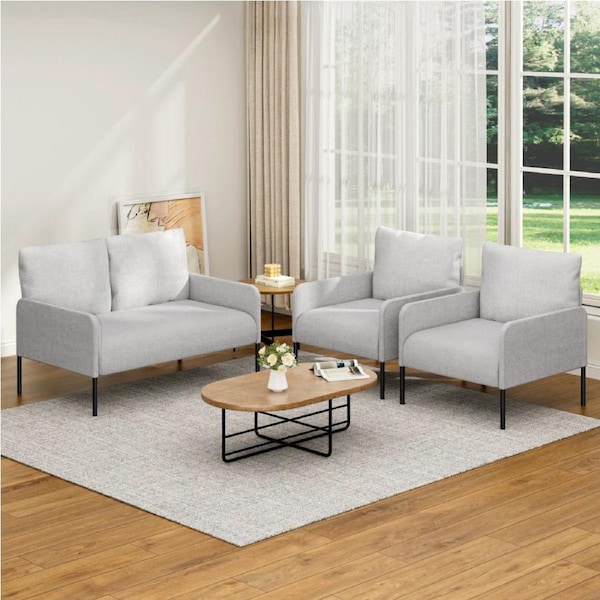 Artiss Armchair 1-4 Seater Sofa Set Lounge Loveseat Accent Chair Linen Grey Kane 4 Seater Sofa Set