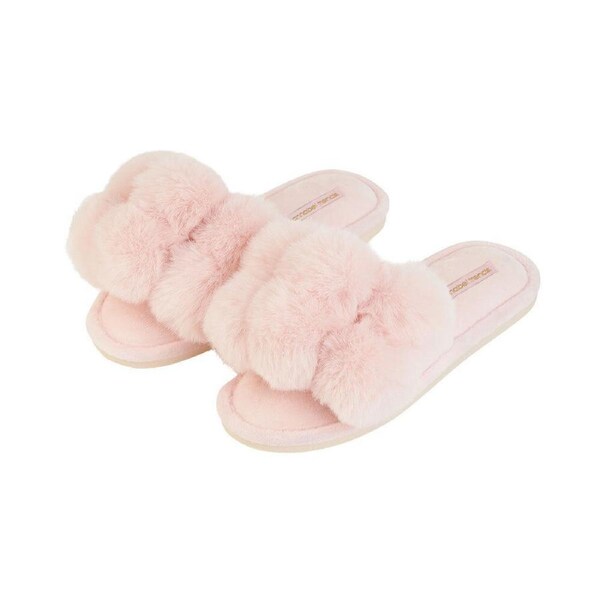 Annabel Trends Open Toe Pom Pom Indoor Slippers Pair Cosy Luxe - Pink Quartz 38-39