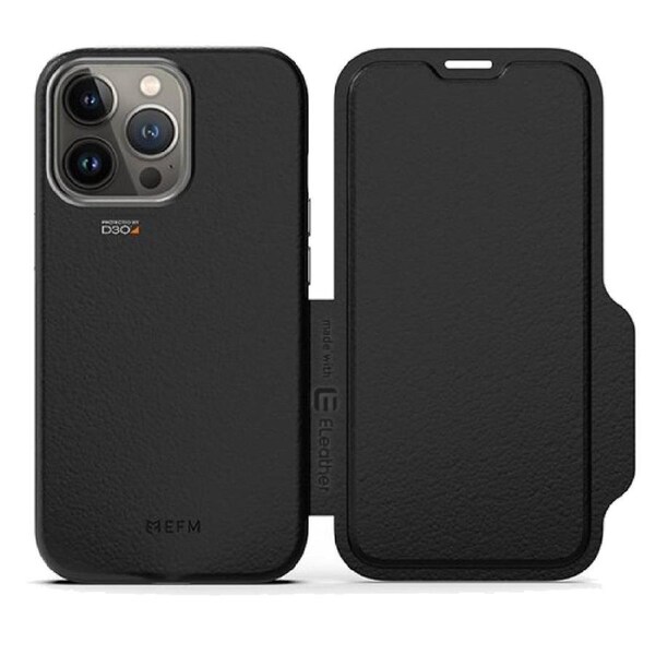EFM Monaco Wallet Case with D3O 5G Signal Plus & Leather for iPhone 13 Pro - Black Black