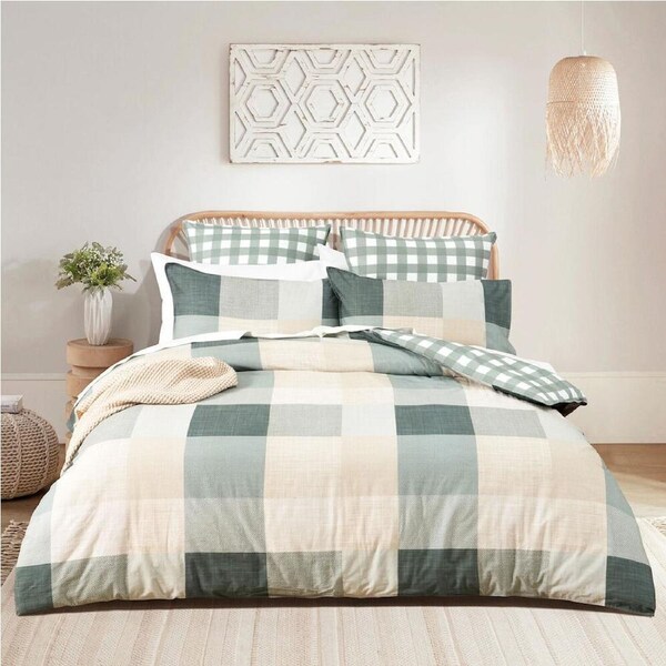 Renee Taylor 300 TC Cotton Quilt Bedding Sleep Cover Set Cooper Checks King