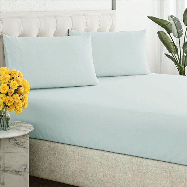Renee Taylor Organic Cotton Fitted & Pillowcase Bedding Sleep Set - Sage Queen