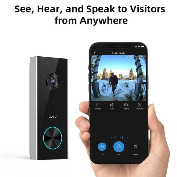 AOSU 2K QHD Video Doorbell Pro Smart Camera with Wi-Fi HomeBase Black