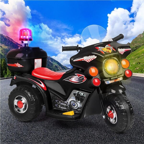 ALFORDSON Kids Ride On Car Police Motorcycle Electric Toy 25W Motor MP3 Lights Black