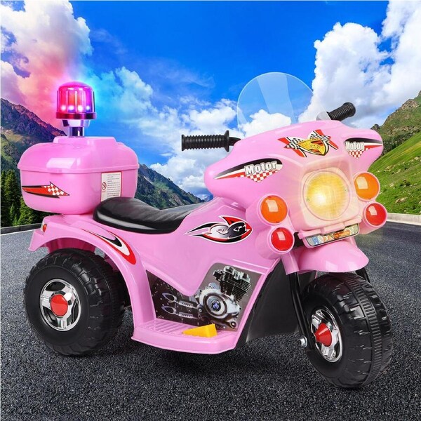 ALFORDSON Kids Ride On Car Police Motorcycle Electric Toy 25W Motor MP3 Lights Pink