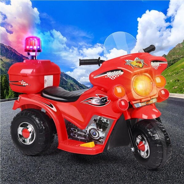 ALFORDSON Kids Ride On Car Police Motorcycle Electric Toy 25W Motor MP3 Lights Red
