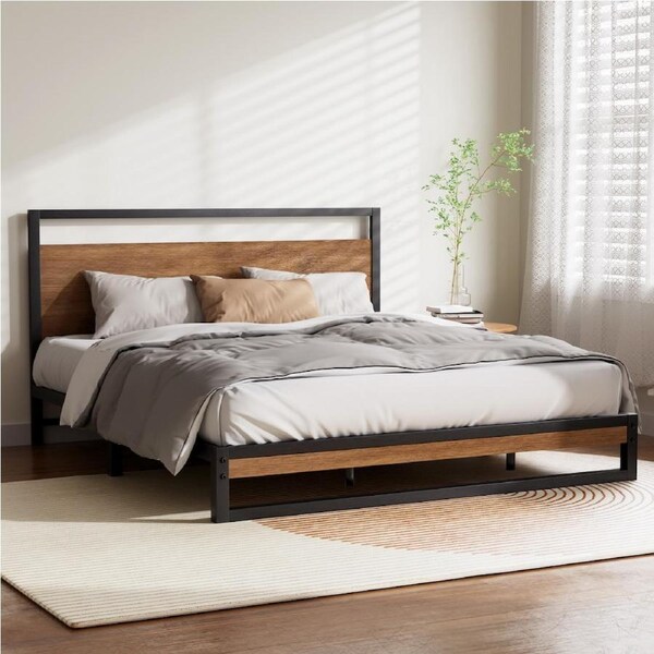 Artiss Metal Bed Frame Queen Double King Single Size Platform Mattress Base Wood King
