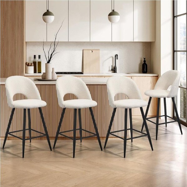 Oikiture 2/4X Bar Stools Kitchen Counter Stool Dining Chair Boucle HORN 4X White and Black