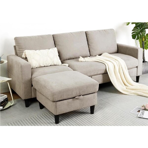 Advwin Sofa 2/3 Seaters Sofa Linen Lounge Sofa Dark Grey/Light Grey/Beige 3 seater / Beige