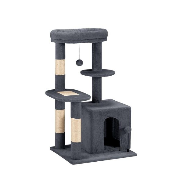 Petzly Cat Tree Tower Scratching Post Scratcher Condo 85cm Beige/Dark Grey/Grey Dark Grey
