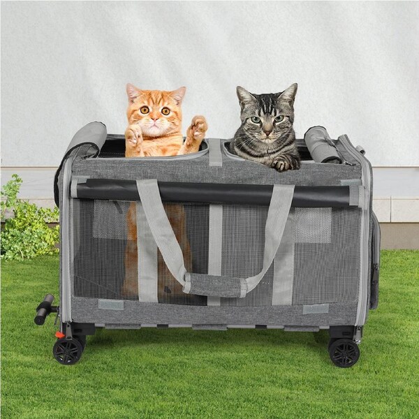 Pawz Pet Carrier 4 Wheel Rolling Foldable Cat Dog Stroller Travel Bag Max 50kg Grey