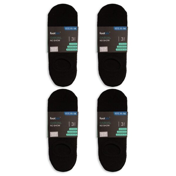FootLab Mens 12 Pack Socks Casual No Show, Cushioned Black / 11-14