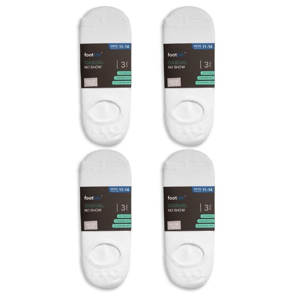 FootLab Mens 12 Pack Socks Casual No Show, Cushioned White / 11-14