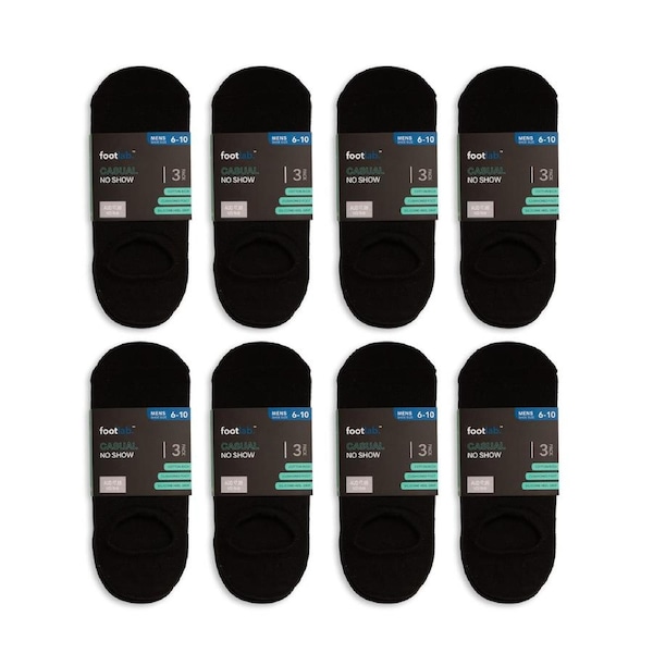 FootLab Mens 24 Pack Socks Casual No Show, Cushioned Black / 6-10