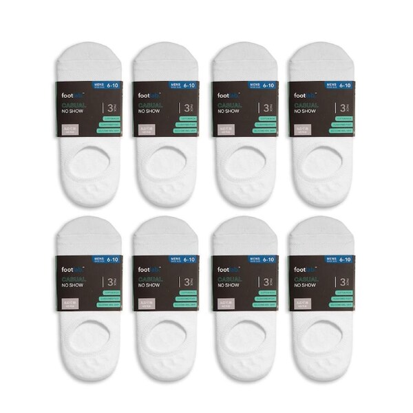 FootLab Mens 24 Pack Socks Casual No Show, Cushioned White / 6-10