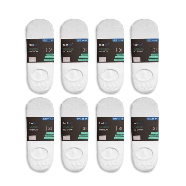 FootLab Mens 24 Pack Socks Casual No Show, Cushioned White / 11-14