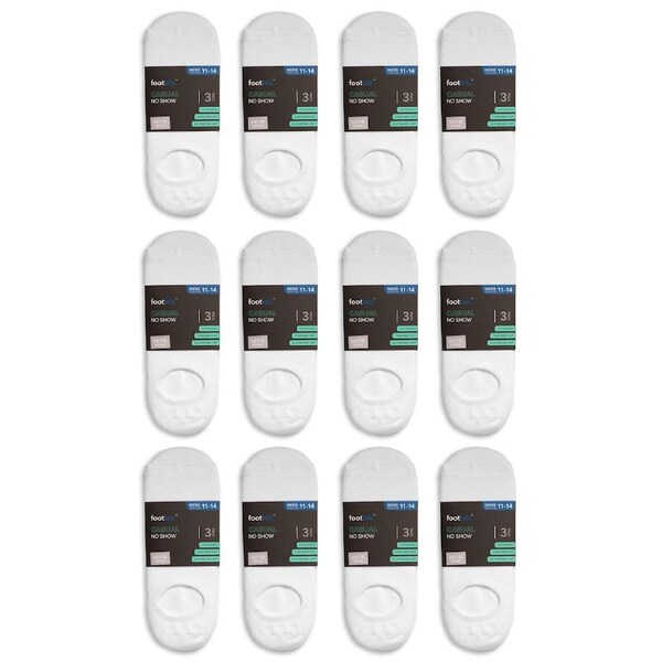 FootLab Mens 36 Pack Socks Casual No Show, Cushioned White / 11-14