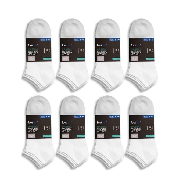 FootLab Mens 40 Pack Socks Essential Liner White / 6-10