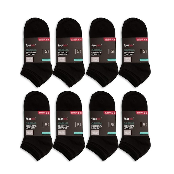 FootLab Womens 40 Pack Socks Essential Liner Black / 5-8