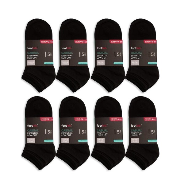 FootLab Womens 40 Pack Socks Essential Liner Black / 9-11