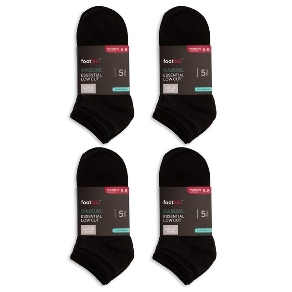 FootLab Womens 20 Pack Socks Essential Liner Black / 5-8