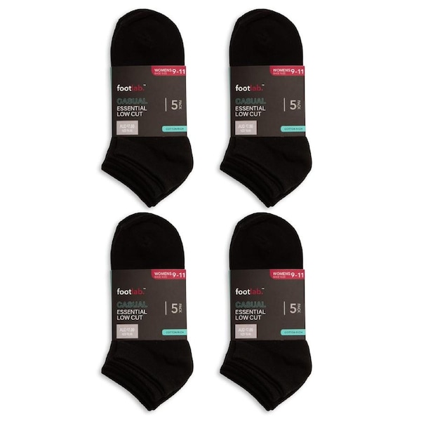 FootLab Womens 20 Pack Socks Essential Liner Black / 9-11