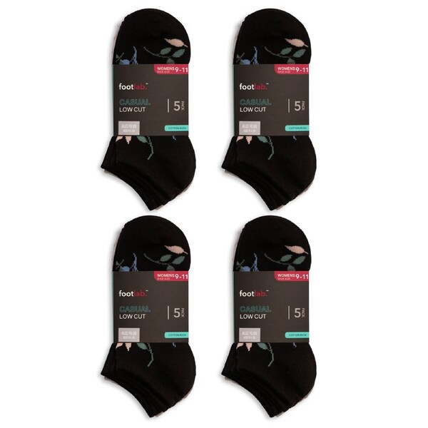 FootLab Womens 20 Pack Socks Sports Low Cut Black/White/GryFloral/Stripe / 9-11