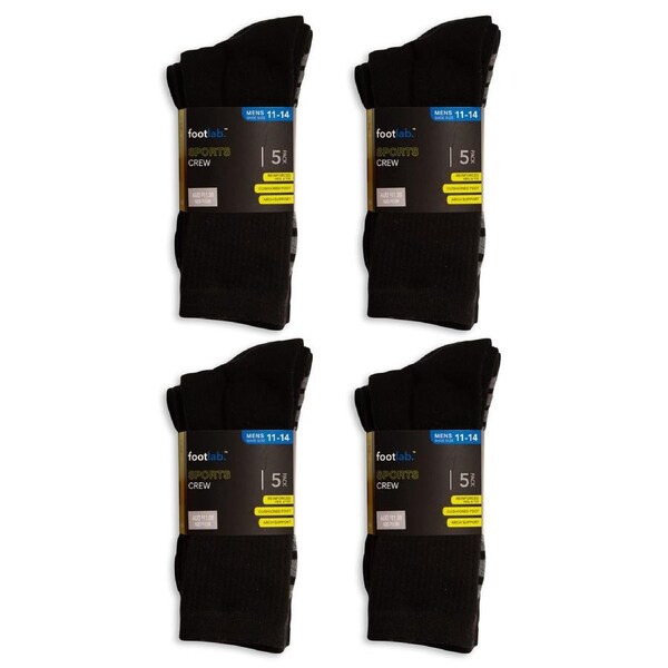 FootLab Mens 20 Pack Socks Sports Crew Blackw/DrkStripeSole 11-14